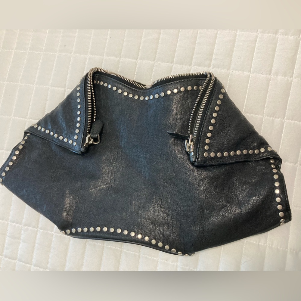 Alexander McQueen Black Studded Leather De Manta Clutch